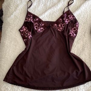 Y2K satin lingerie top 2000s top brown lace bow